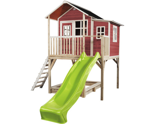 Houten speelhuis met glijbaan en ladder voor de tuin