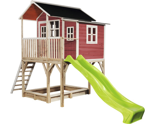 Speelhuis met glijbaan en zandbak van hout