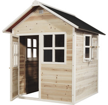 Houten speelhuis met ramen en deur