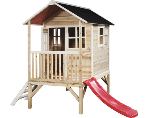 Houten speelhuis met glijbaan en trap voor kinderen