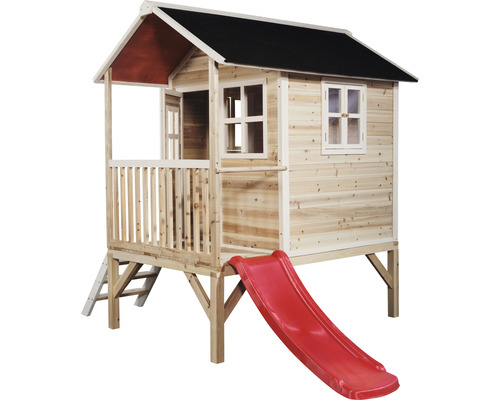 Houten speelhuis met glijbaan en trap voor kinderen