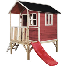 Houten speelhuis met glijbaan voor de tuin