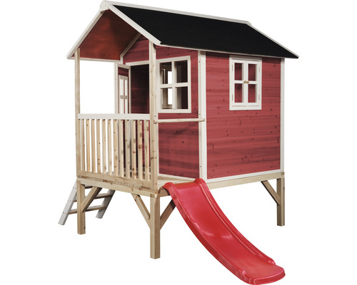 Houten speelhuis met glijbaan voor de tuin