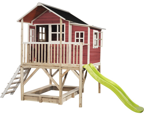 Speelhuis met glijbaan en zandbak van hout