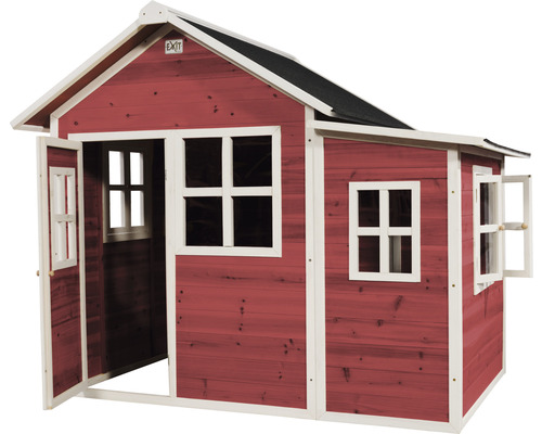 Houten speelhuis met ramen en deur voor buiten