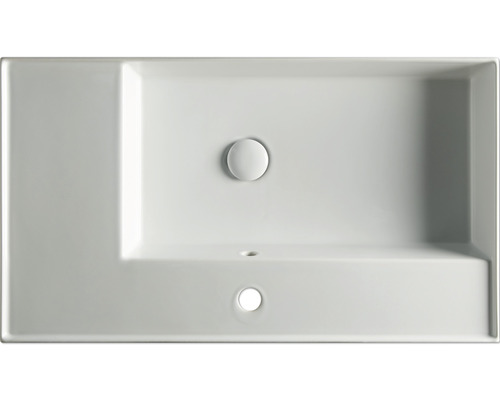 Rechthoekige keramische wastafel met kraangat en overloop