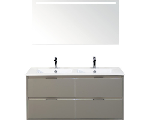 Badkamermeubelset Porto 120 cm 4 laden keramische wastafel incl. spiegel met verlichting cubanit grey