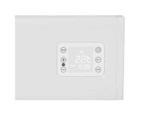 Detailweergave van een verwarming met digitaal display voor temperatuurweergave en bediening