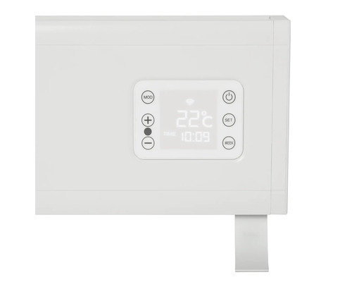Detailopname van een radiator met digitaal display voor temperatuurweergave en timer