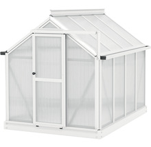 Kweekkas met open deur en doorschijnende wanden