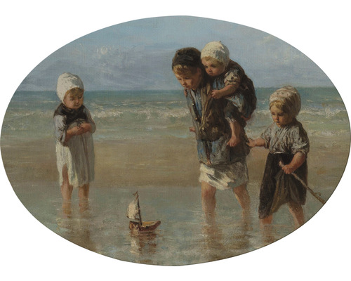 Schilderij canvas ovaal Kinderen aan zee 50x70 cm