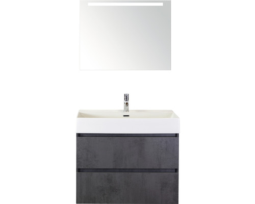 Badkamermeubelset Maxx XL 80 cm incl. spiegel met verlichting beton antraciet