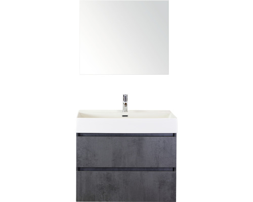 SANOX Badkamermeubelset Maxx XL met spiegel en wastafel 81 cm beton antraciet Wastafelcombinatie met spiegel, wastafel en twee laden