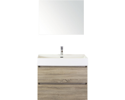 SANOX Badkamermeubelset Maxx XL met spiegel en wastafel 81 cm grijs eiken Wastafelmeubel met spiegel en onderkast met twee laden