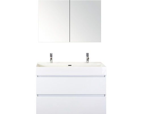 Badkamermeubelset Maxx XL 100 cm 2 kraangaten incl. spiegelkast dubbelzijdig gespiegeld wit hoogglans