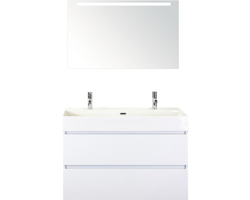 Badkamermeubelset Maxx XL 100 cm 2 kraangaten incl. spiegel met verlichting wit hoogglans