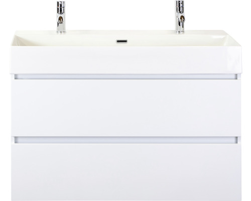 Badkamermeubel Maxx XL 100 cm 2 kraangaten wit hoogglans