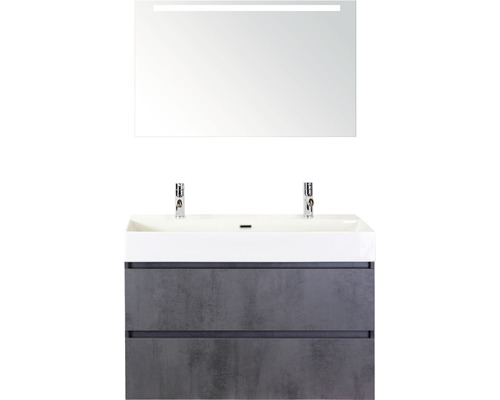 Badkamermeubelset Maxx XL 100 cm 2 kraangaten incl. spiegel met verlichting beton antraciet