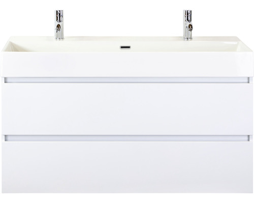 SANOX Badkamermeubelset greeploos Maxx XL met wastafel met twee kraangaten 121 cm wit SANOX Badkamermeubelset greeploos Maxx XL met wastafel met twee kraangaten 121 cm wit