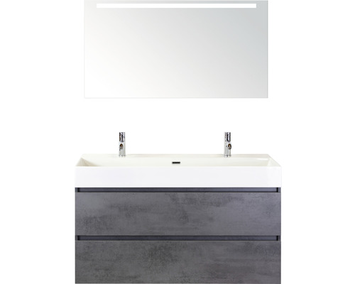 SANOX Badkamermeubelset greeploos Maxx XL met spiegelkast met verlichting en wastafel 121 cm beton antraciet SANOX Badkamermeubelset greeploos Maxx XL met spiegelkast met verlichting en wastafel 121 cm beton antraciet