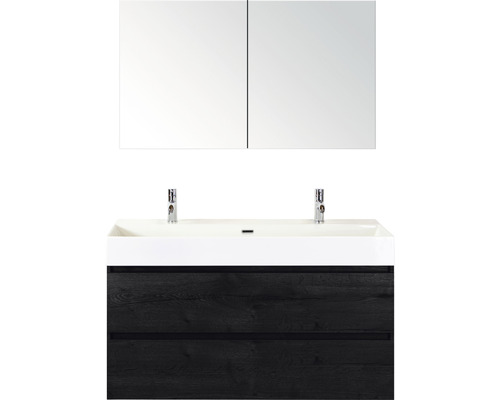 SANOX Badkamermeubelset greeploos Maxx XL met spiegelkast en wastafel 121 cm black oak SANOX Badkamermeubelset greeploos Maxx XL met spiegelkast en wastafel 121 cm black oak