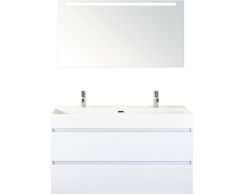 Badkamermeubelset Maxx XL 120 cm 2 kraangaten incl. spiegel met verlichting wit hoogglans