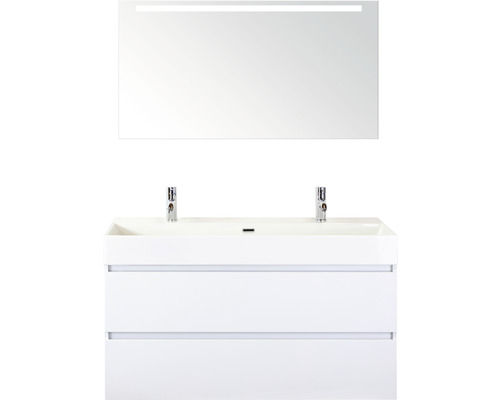 SANOX Badkamermeubelset greeploos Maxx XL met spiegelkast met verlichting en wastafel met twee kraangaten 121 cm wit SANOX Badkamermeubelset greeploos Maxx XL met spiegelkast met verlichting en wastafel met twee kraangaten 121 cm wit