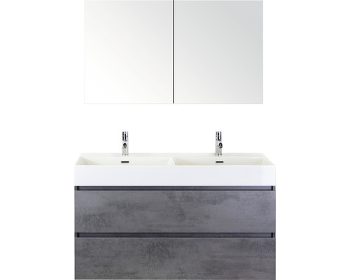 Badkamermeubelset Maxx XL 120 cm dubbele wastafel 2 kraangaten incl. spiegelkast dubbelzijdig gespiegeld beton antraciet