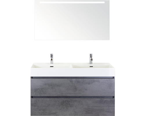 Badkamermeubelset Maxx XL 120 cm dubbele wastafel 2 kraangaten incl. spiegel met verlichting beton antraciet
