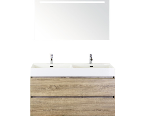 Badkamermeubelset Maxx XL 120 cm dubbele wastafel 2 kraangaten incl. spiegel met verlichting grijs eiken