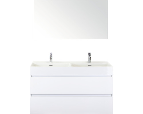 Badkamermeubelset Maxx XL 120 cm dubbele wastafel 2 kraangaten incl. spiegel wit hoogglans
