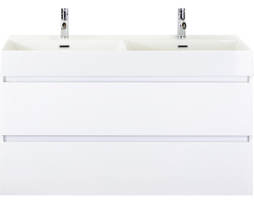 Badkamermeubel Maxx XL 120 cm dubbele wastafel 2 kraangaten wit hoogglans