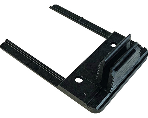 Zwarte hoekverbinding van kunststof met bevestigingsgaten