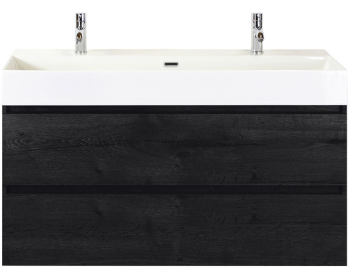 SANOX Badkamermeubelset greeploos Maxx XL met wastafel met twee kraangaten 121 cm black oak SANOX Badkamermeubelset greeploos Maxx XL met wastafel met twee kraangaten 121 cm black oak