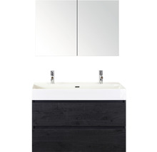 Wastafelmeubel met twee wastafels, onderkast en spiegelkast voor de badkamer