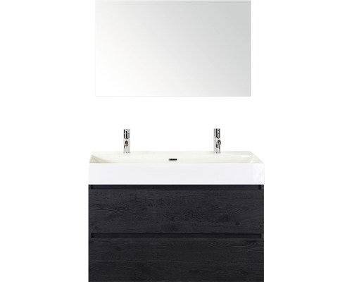 Wastafelmeubel met twee laden, waskom en spiegel