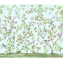 Behang met bloemmotieven, bomen en vogels