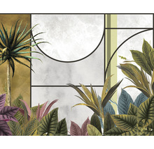 Decoratieve wandafbeelding met plantmotieven en geometrische vormen voor een stijlvolle interieurinrichting.