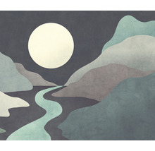 Illustratie van een maanlandschap met bergen en een rivier