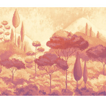 Schilderij van een landschap met bomen en heuvels