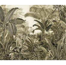 Illustratie van een dicht oerwoud met verschillende tropische planten