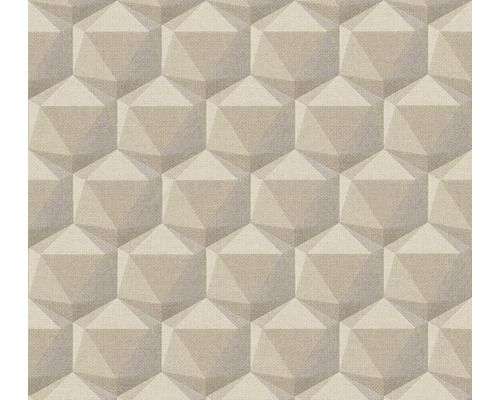 A.S. CRÉATION Vliesbehang 38748-5 Nara 3D grafisch beige Behang met geometrisch 3D-kubuspatroon