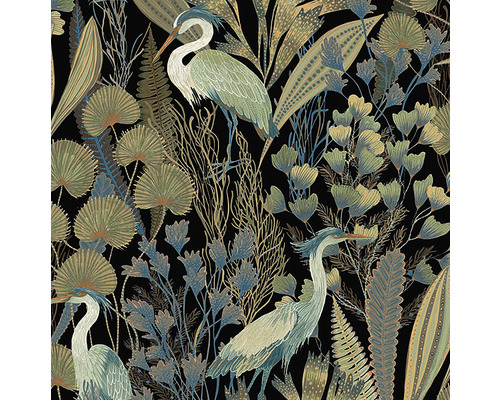 GRANDECO Vliesbehang A65002 natuur zwart/beige Behang met reigers en plantenmotieven