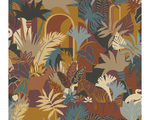 A.S. CRÉATION Vliesbehang 39096-1 Antigua jungle oranje Behang met junglepatroon, waarop dieren en planten zijn afgebeeld