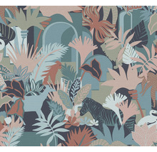 Behang met junglepatroon met dieren en planten