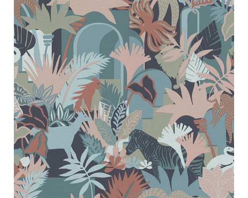 A.S. CRÉATION Vliesbehang 39096-3 Antigua jungle blauw Behang met junglepatroon met dieren en planten