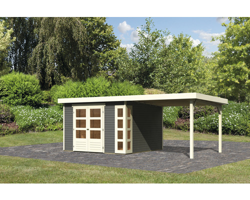 KARIBU Tuinhuis Naomi 6 met overkapping 2,4 m vurenhout wit-grijs 558 x 331 cm KARIBU Tuinhuis Naomi 6 met overkapping 2,4 m vurenhout wit-grijs 558 x 331 cm