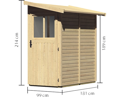 Houten tuinhuis met deur, raam en maatvoering