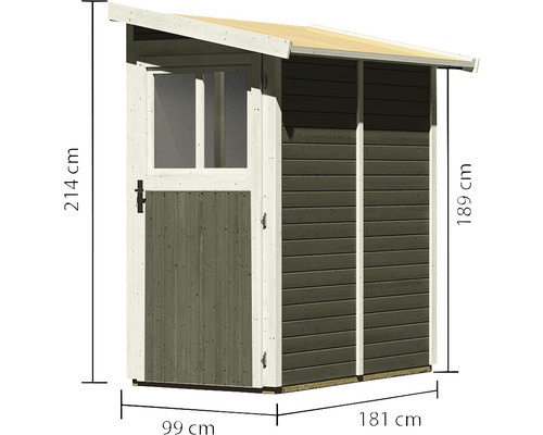 Houten tuinhuis met deur, raam en afmetingen