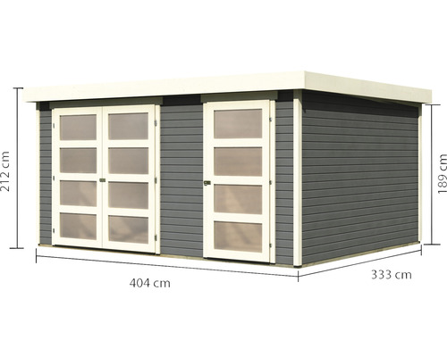 Tuinhuis met twee deuren en maataanduidingen